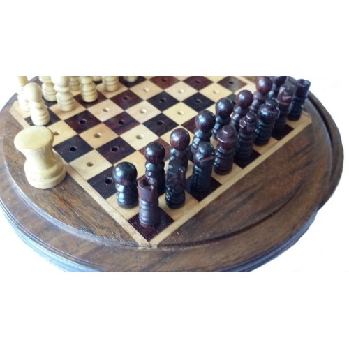 Coffret Echecs bois rond à...