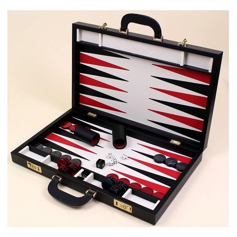 Backgammon 58 cm cuir rouge et noir