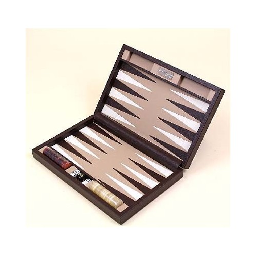 Backgammon cuir marron voyage 33cm