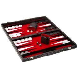 Backgammon simili cuir noir, intérieur rouge, grand modèle