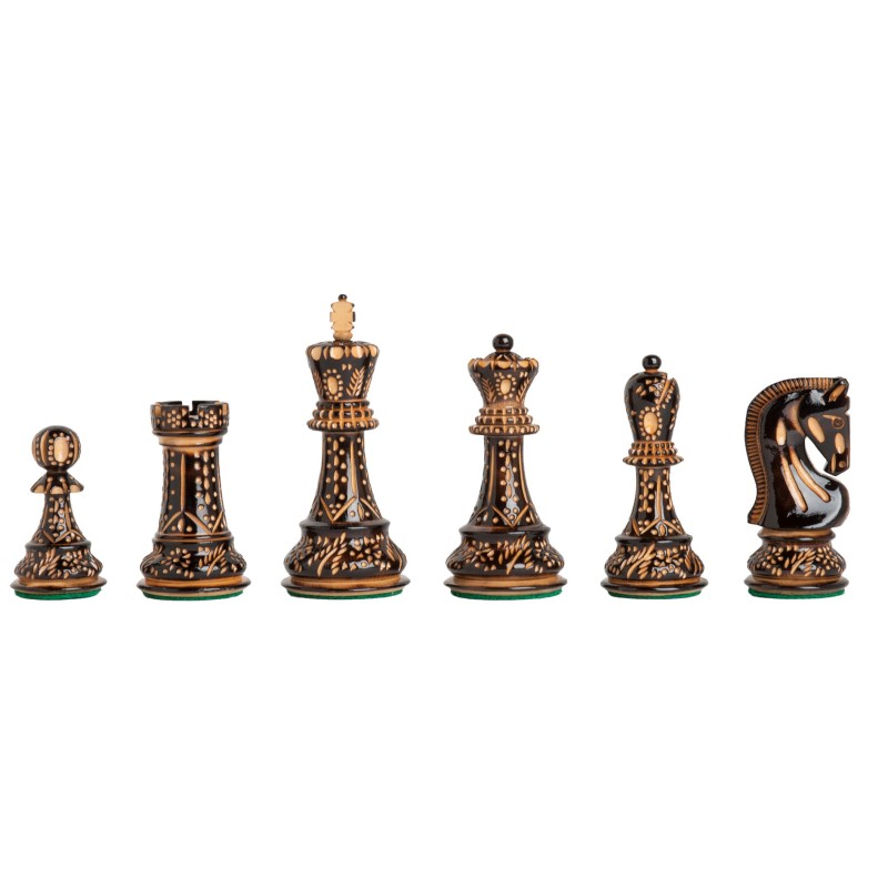 Pièces d'Echecs Russian Burnt Sculpté - Taille 5