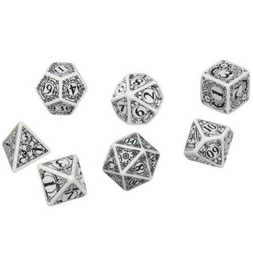 Set de 7 dés Steampunk noir et blanc