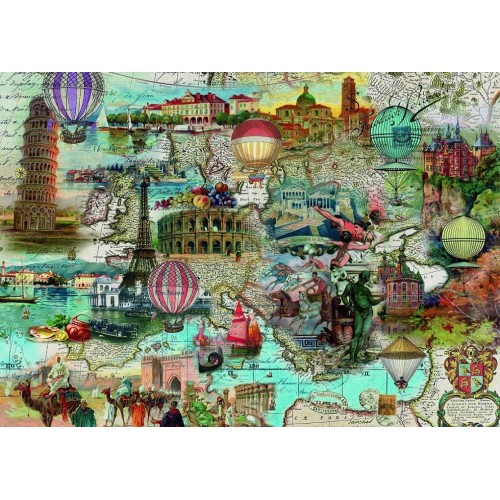 Puzzle 1000 pièces - Tour d'Europe de Montgolfière à travers l'Europe