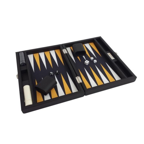 Backgammon Simili Cuir Black-Yellow Deluxe Grand Format