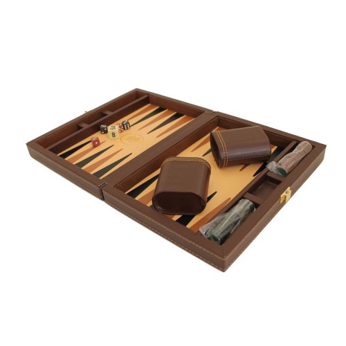 Backgammon Simili Cuir Brown Deluxe Petit Format