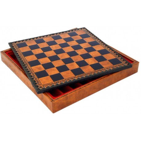 Coffret d'échecs simili Cuir Brun Deluxe 48cm