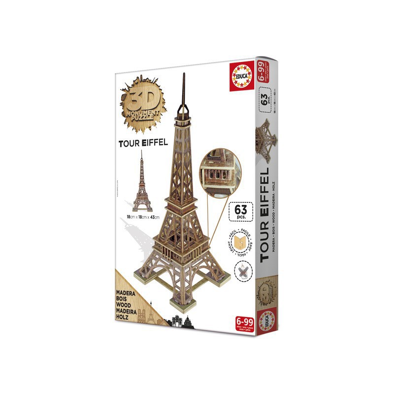 Acheter Puzzle 3D - Bois Tour Eiffel (63 pcs) - Boutique de puzzle et de  jeux Variantes