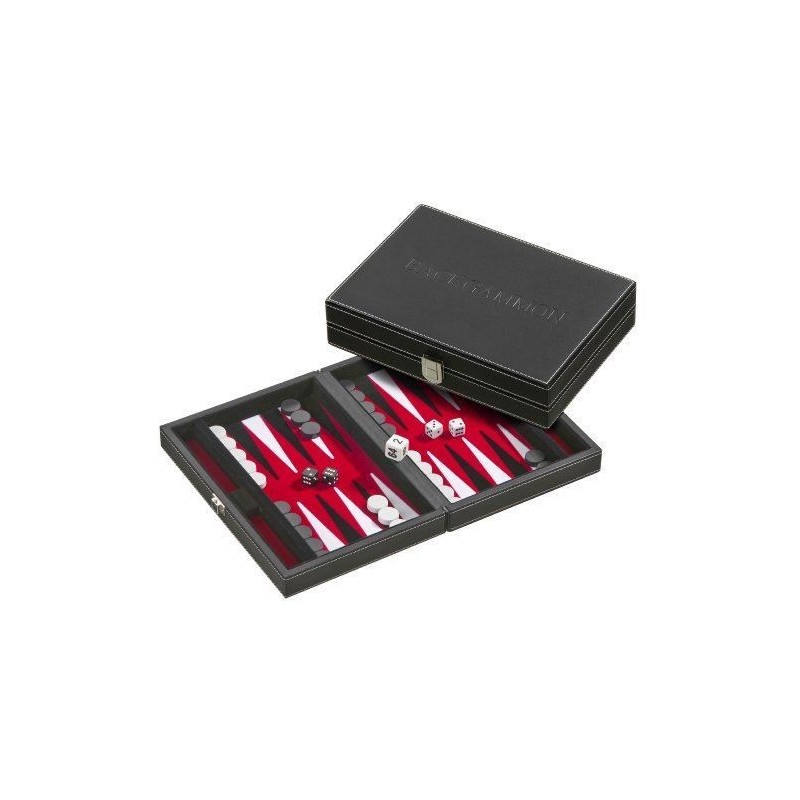 Backgammon Prestige 23cm Noir - intérieur Rouge