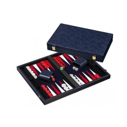 Backgammon Simili Cuir 38cm Bleu Nuit