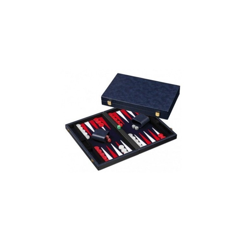 Backgammon Simili Cuir 38cm Bleu Nuit