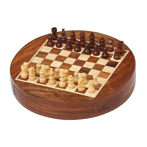 Jeu d'Echecs Magnétique Acacia Rond 23cm