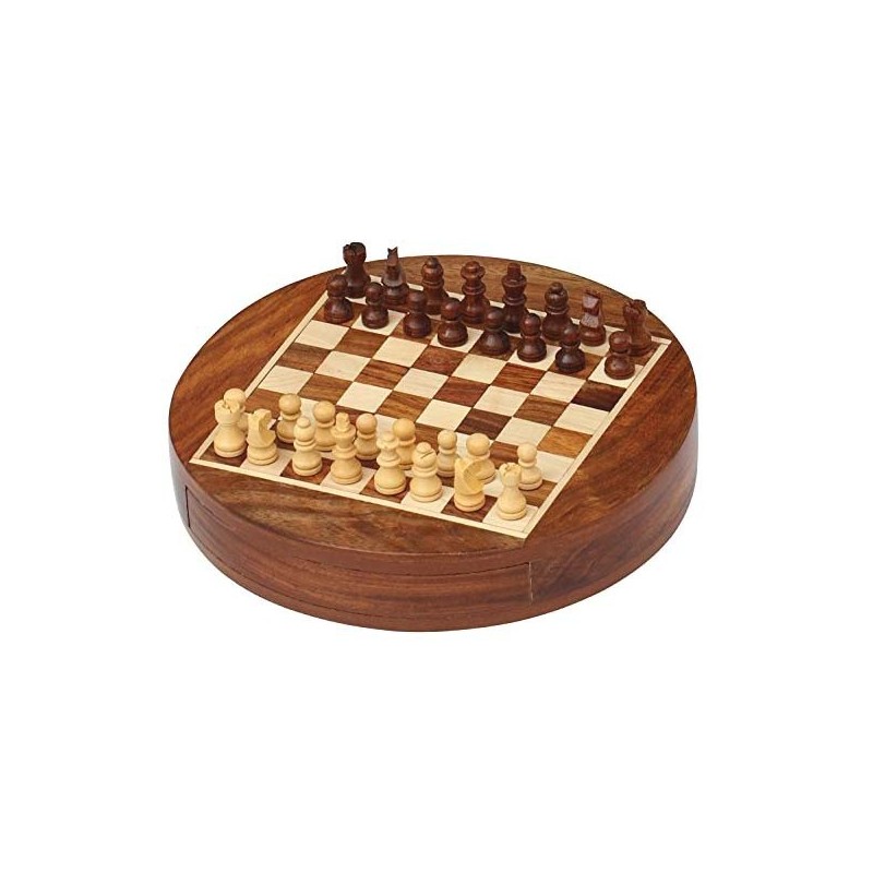 Jeu d'Echecs Magnétique Acacia Rond 23cm