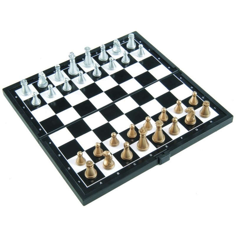 Jeu d'échecs magnétique pliant doré/argenté