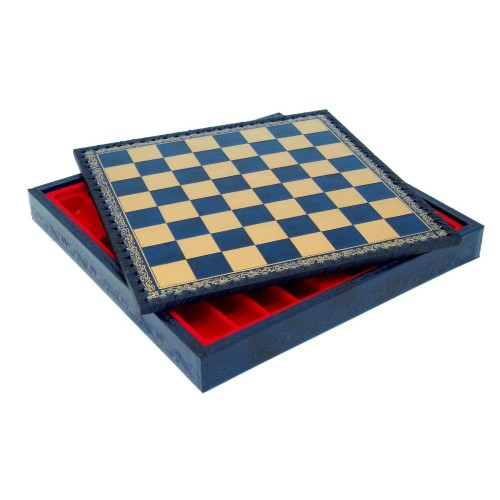 Coffret d'échecs simili cuir Bleu 35cm