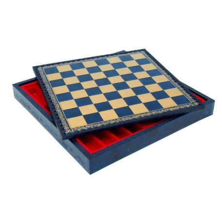 Coffret d'échecs simili cuir Bleu 35cm