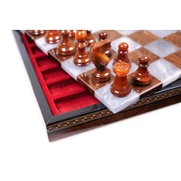 Coffret Echecs Deluxe Albatre Marron/Gris 35cm