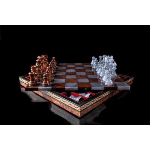 Coffret Echecs Deluxe Albatre Marron/Gris 35cm