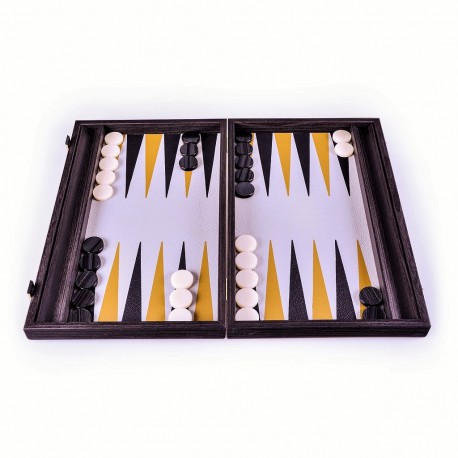 Backgammon Luxe Simili Cuir Blanc/Jaune/Noir 48cm