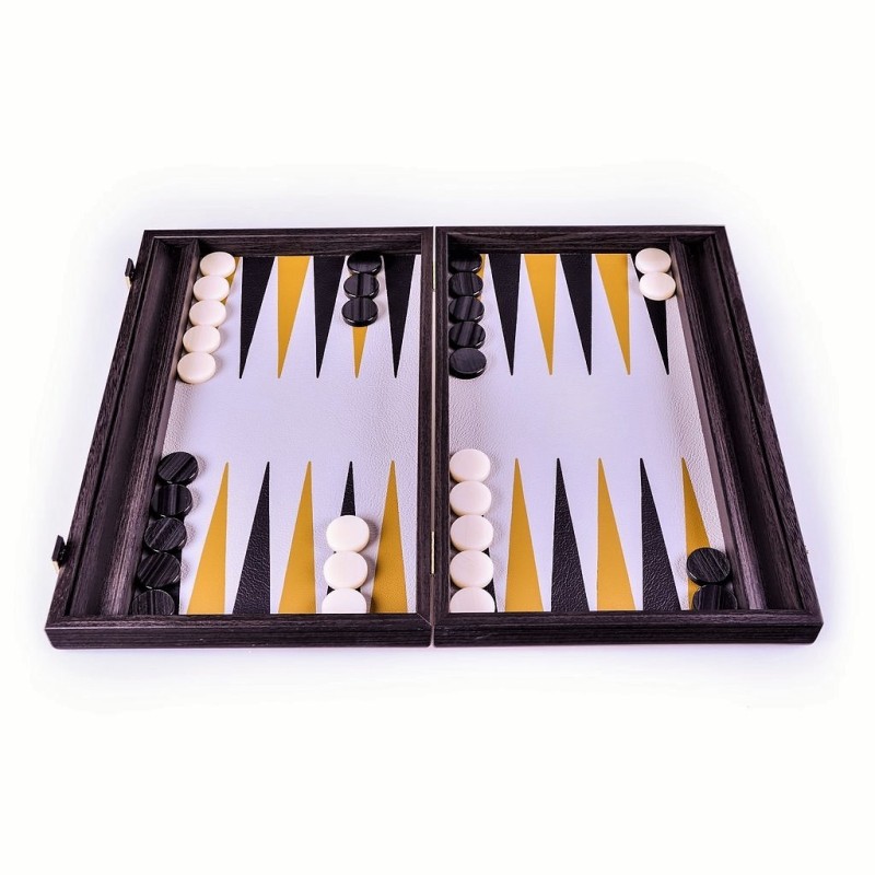 Backgammon Luxe Simili Cuir Blanc/Jaune/Noir 48cm