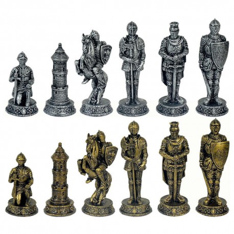 Figurines d'échecs Chevaliers doré/argenté - Taille 3.5