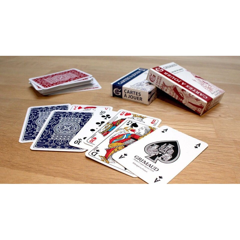 Jeu De Cartes Poker US 516 Grimaud Origine - 54 Cartes, Format Américain, Carton 305 G Mat - Dos Sans Bord Blanc - Rouge Ou Bleu