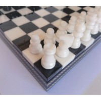 Coffret d'échecs de luxe en albâtre noir et blanc 25cm