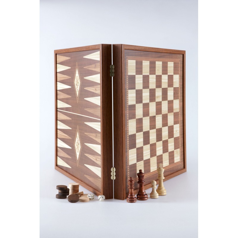 Echecs & Backgammon Coffret Classique 27cm - Simili Bois