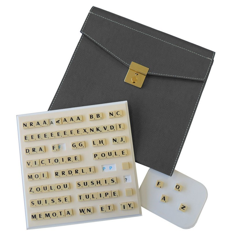 Scrabble magnétique duplicate cuir gris