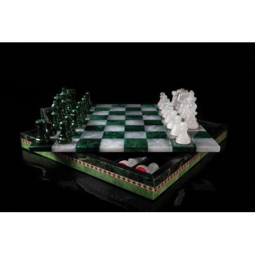 Coffret d'échecs luxe albâtre vert 25cm