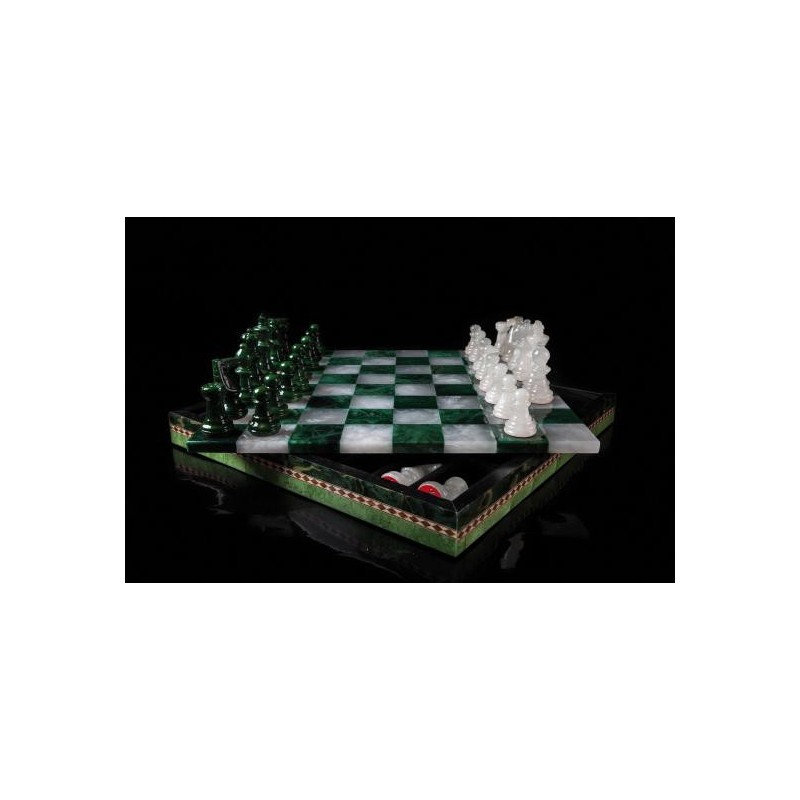Coffret d'échecs luxe albâtre vert 25cm Coffret d'échecs luxe albâtre vert 25cm