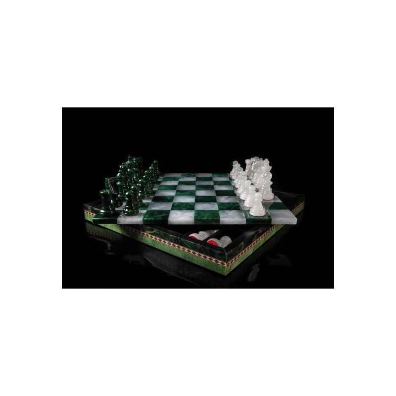 Coffret d'échecs luxe albâtre vert 25cm