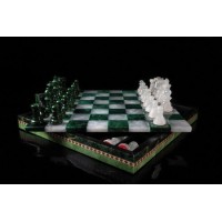 Coffret d'échecs luxe albâtre vert 25cm