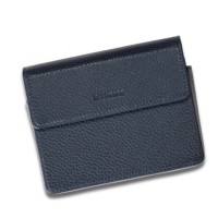 Etui double pour cartes en cuir véritable - bleu marine