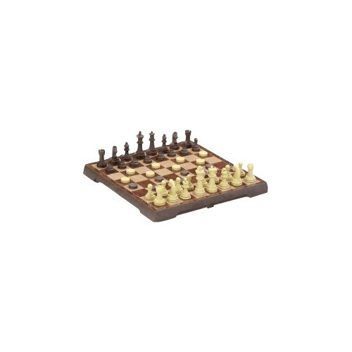 Echecs et Dames Magnétique - Simili Bois 24cm