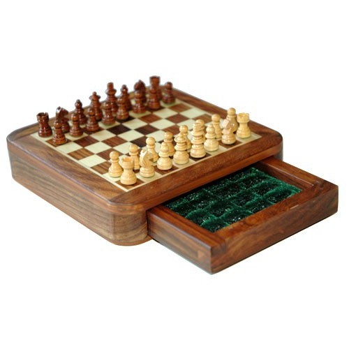 Jeu d'échecs Magnétique Palissandre à Tiroirs - 20cm