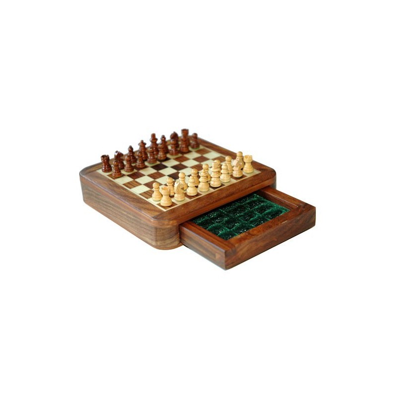 Jeu d'échecs Magnétique Palissandre à Tiroirs - 20cm