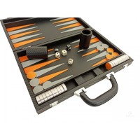 Backgammon Simili Cuir (Noir, Orange et Gris)