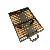 Backgammon Simili Cuir (Noir, Orange et Gris)