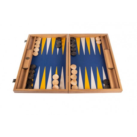Backgammon Bois et Simili Cuir Royal Bleu 38cm