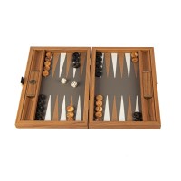 Backgammon Simili Cuir Autruche Beige, Gris et Marron