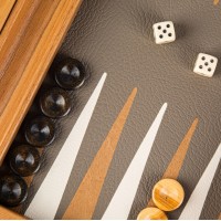 Backgammon Simili Cuir Autruche Beige, Gris et Marron