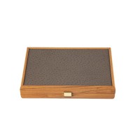 Backgammon Simili Cuir Autruche Beige, Gris et Marron