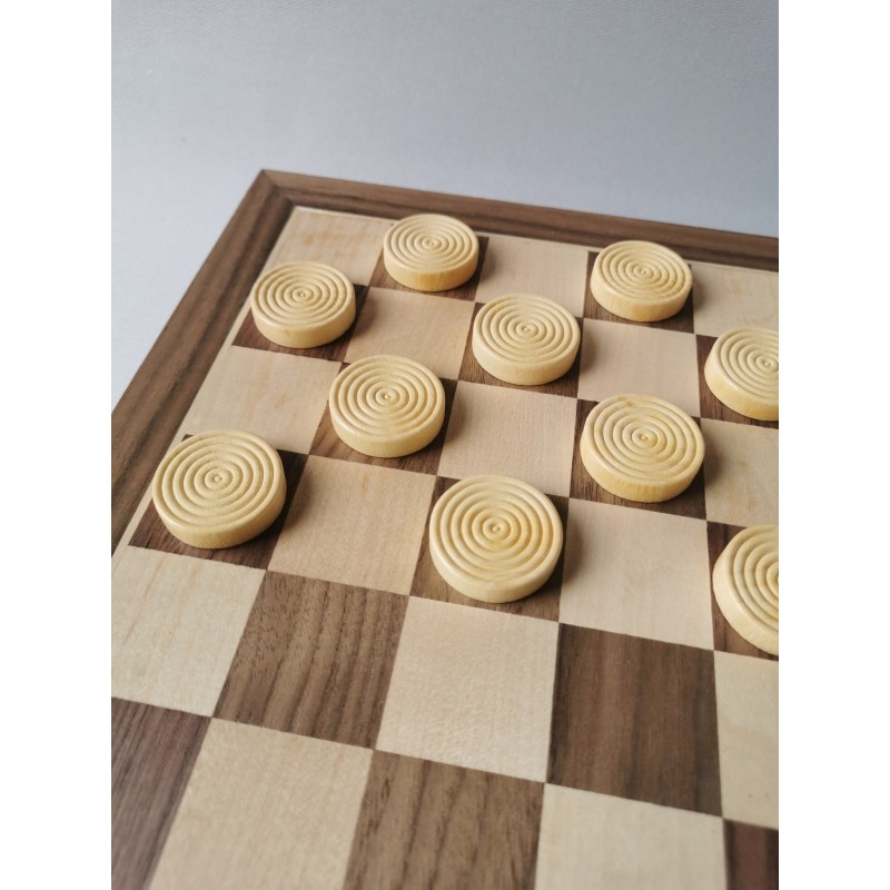 Jeu De Dames Ancien En Bois – 40 Pièces – Plateau Recto Verso (échequier)
