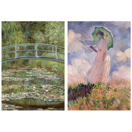 Puzzle 2 x 1000 pièces - Monet : Femme à l'Ombrelle et Bassin aux Nymphéas