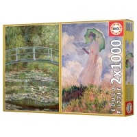 Puzzle 2 x 1000 pièces - Monet : Femme à l'Ombrelle et Bassin aux Nymphéas