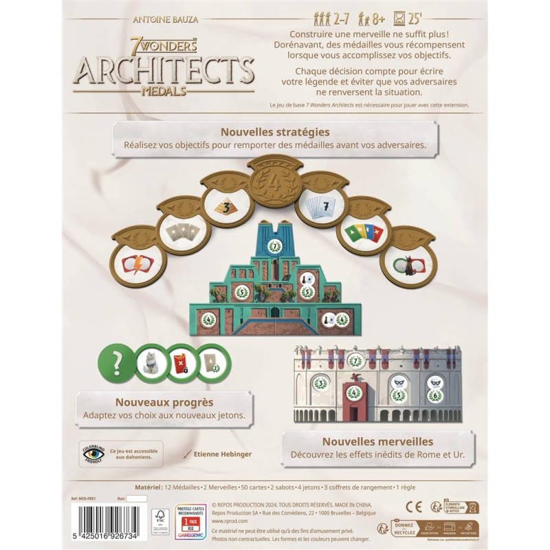 Asmodee 7 Wonders: Architects - Jeu De Société Famille Dès 8 Ans - Bâtissez Votre Cité Antique En 25 Min - 2 à 7 Joueurs - As D'Or 2022