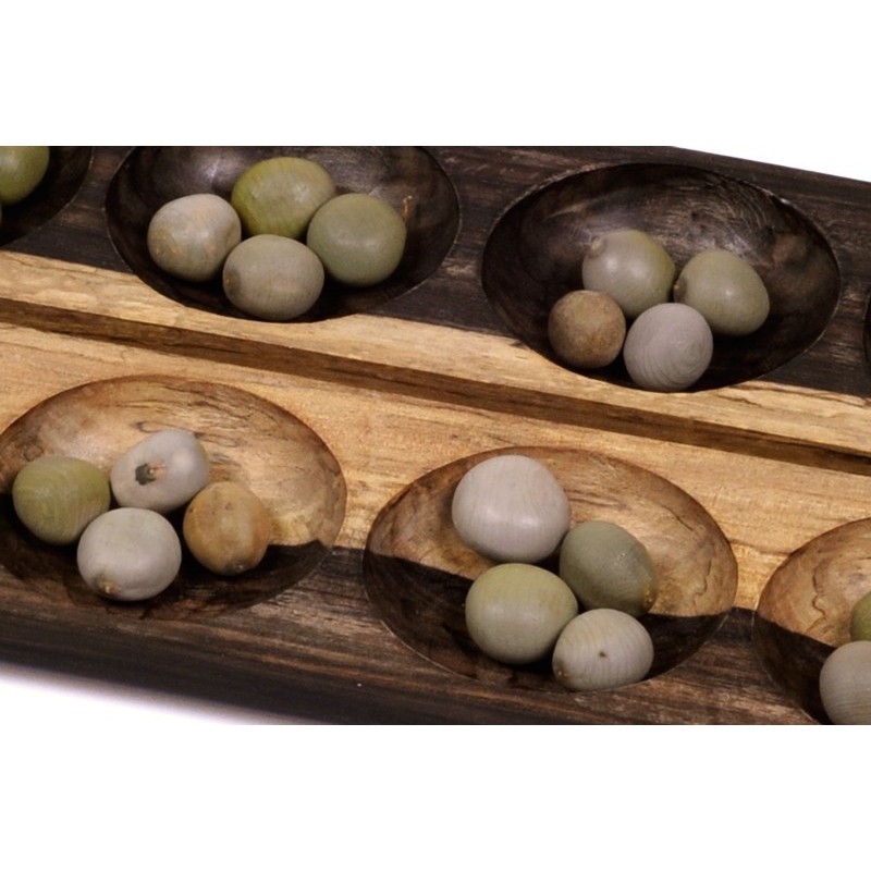 Awalé - Jeu d'Awelé en bois d'Ebène de la Boutique de Jeux Variantes.