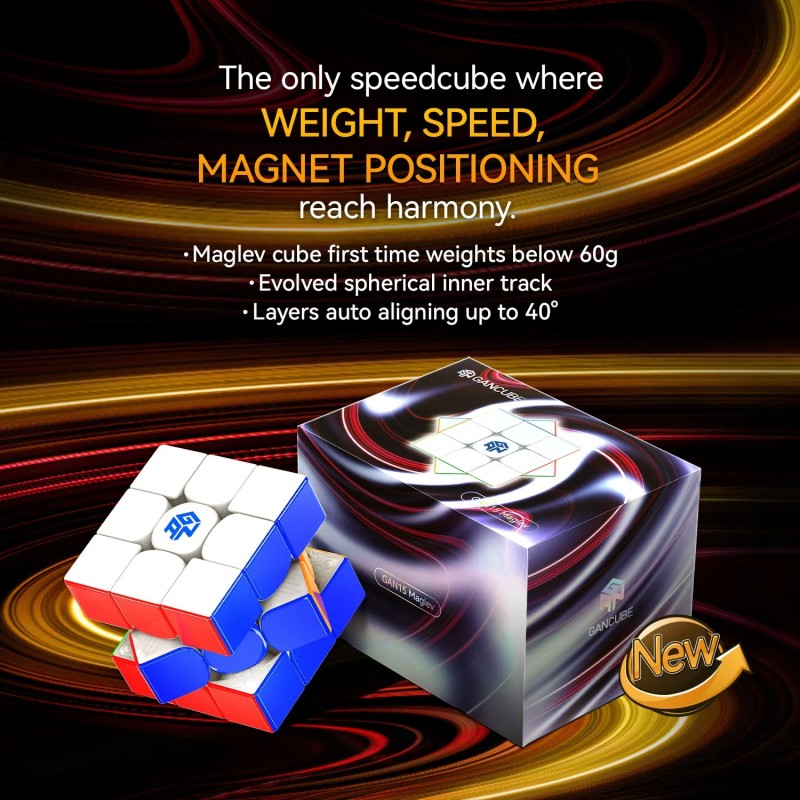 GAN 15 New Black Speed Cube 3x3, Magnetic Cube with Smoothing and Stable Spring, Magic Cube with New Advanced Automotive Grade Material