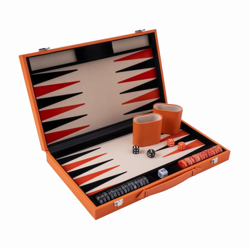 Backgammon Cuir Vegan Orange 38cm
