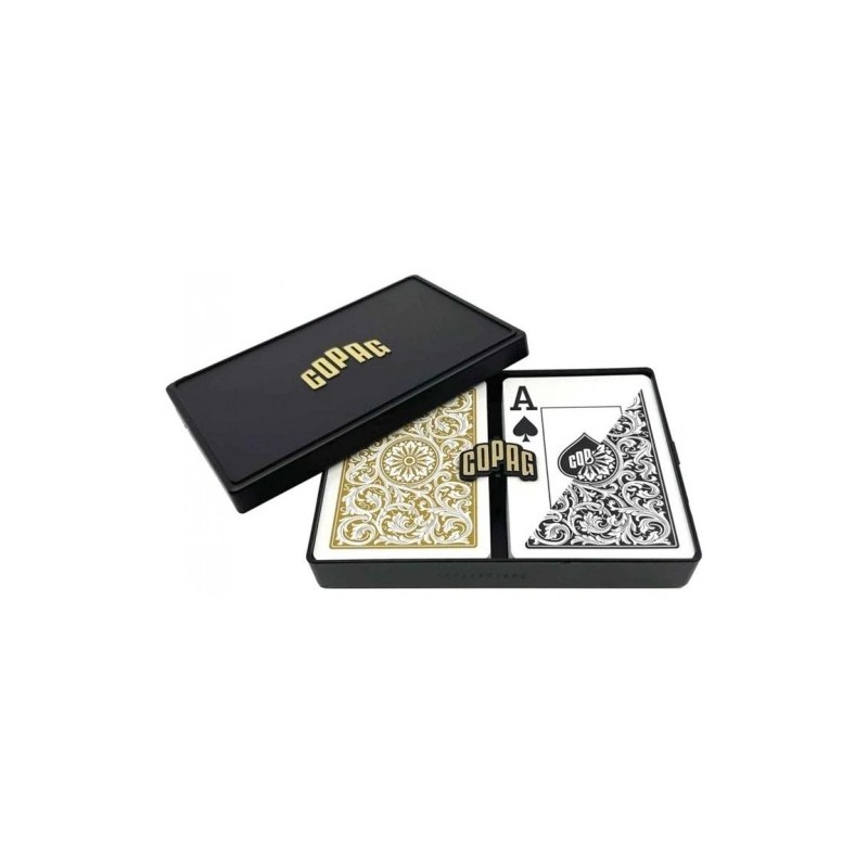 Coffret 2 Jeux de Cartes 100% Plastique COPAG Jumbo Noir et Doré